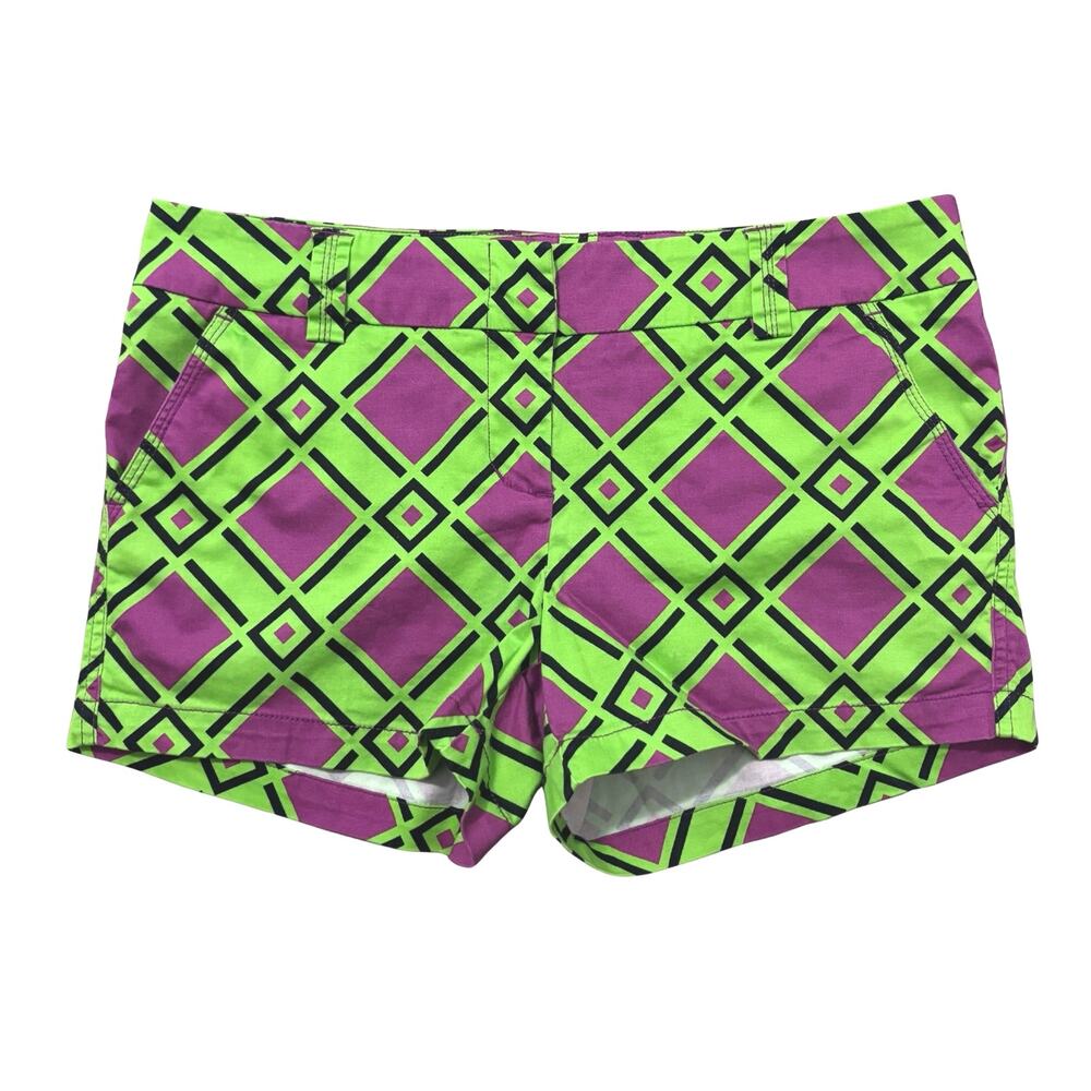 Loudmouth Ladies Neon Green Purple Geometric Pattern Mini Shorts Women’s Size 8